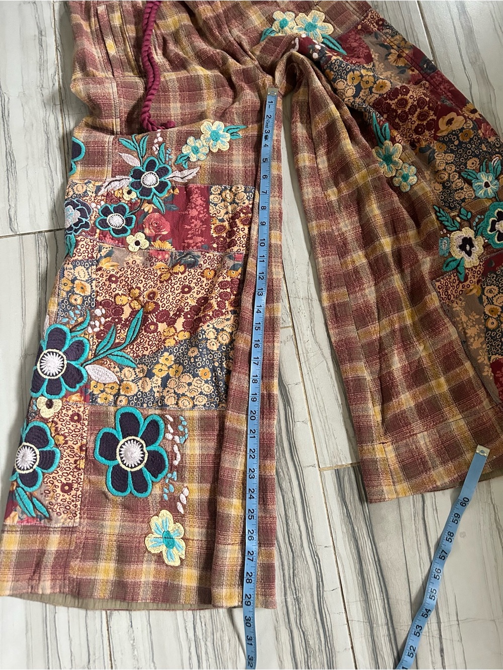 NWT Free People Brooks Embroidered Wide-Leg Patchwork Pants in Green Combo - Picture 13 of 16